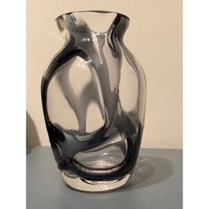 Vintage West Germany Gistl Art Glass Vase Swirl Smoke Gray Heavy Crystal